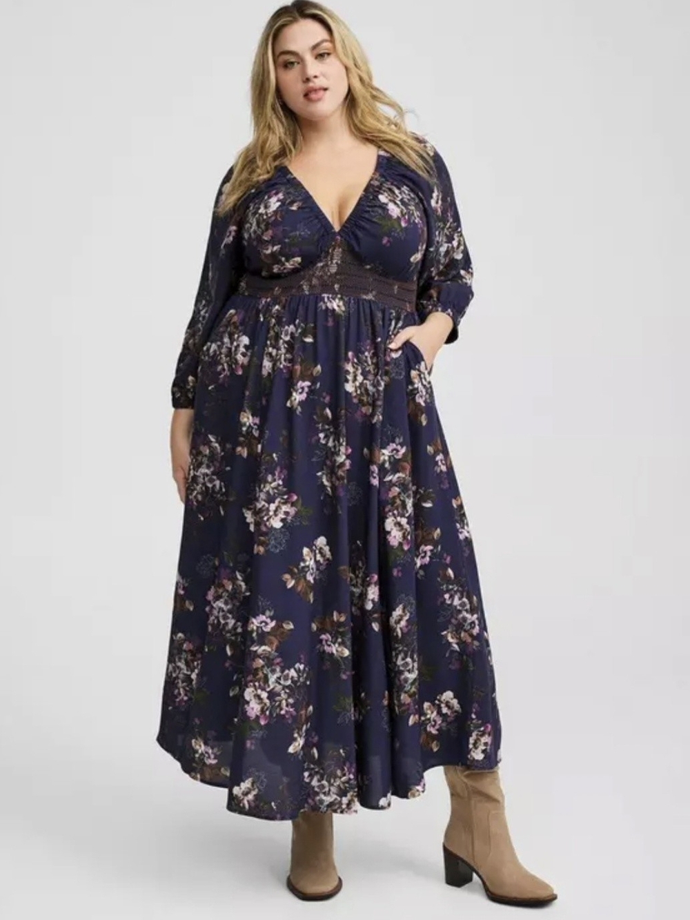 torrid Navy Floral Long Sleeve Maxi Dress